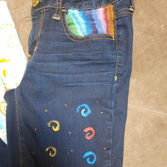 Handpainted One of a Kind American Eagle Bell Bottom Jeggings Sz 4 - Picture 2 of 7